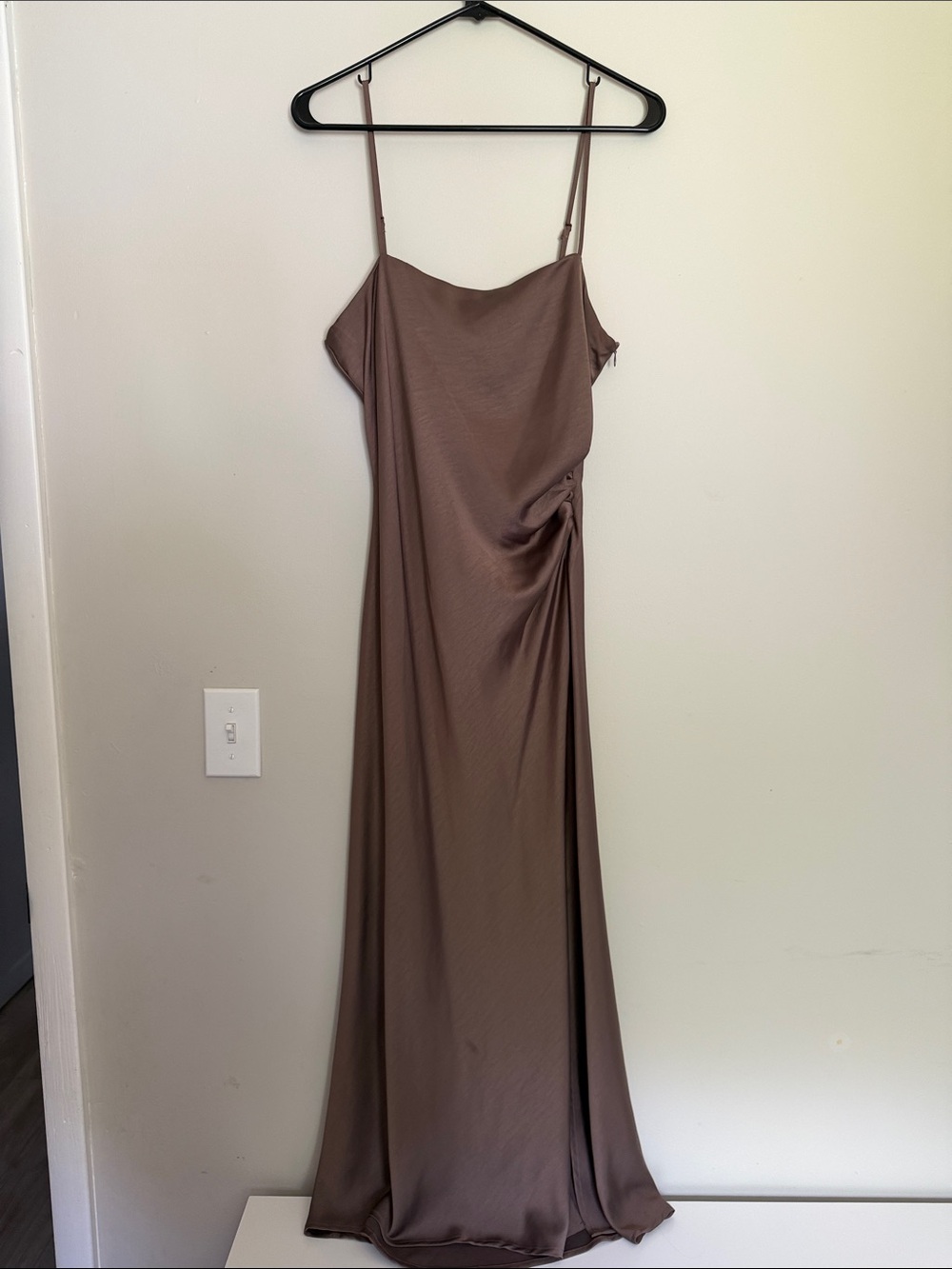 Satin Slip Maxi Dress in Taupe - Elegant Spaghetti-Strap Gown